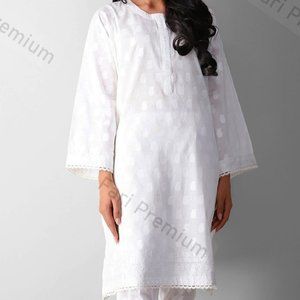 Khaadi Ready-Made Womens White Cotton Chikankari Kurta Pakistani/Indian Small/40